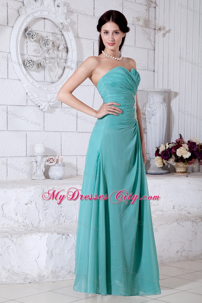 Turquoise Chiffon Appliques Bridesmaid Dress in Ankle-length