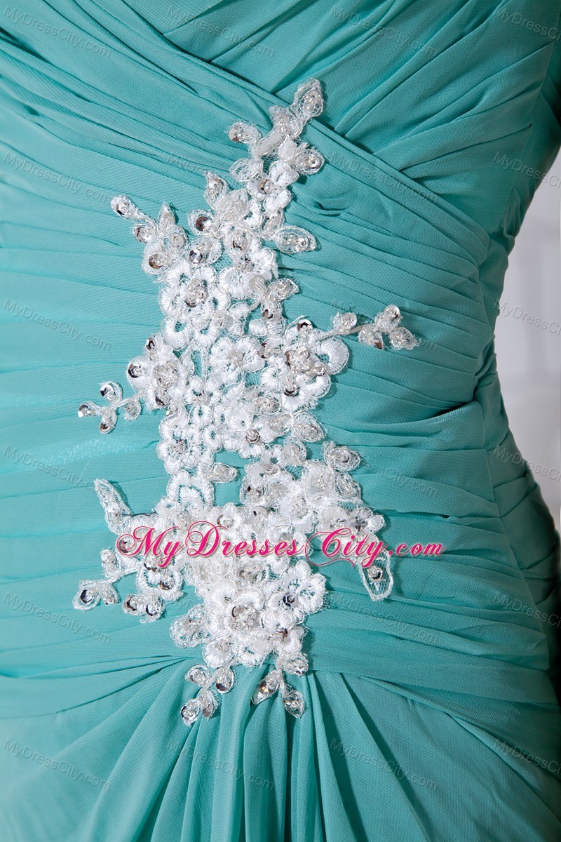 Turquoise Chiffon Appliques Bridesmaid Dress in Ankle-length