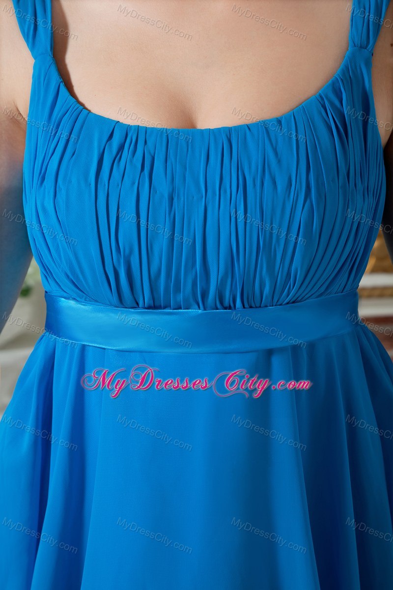 Teal Square Chiffon Bridesmaid Dress Knee-length with Belt