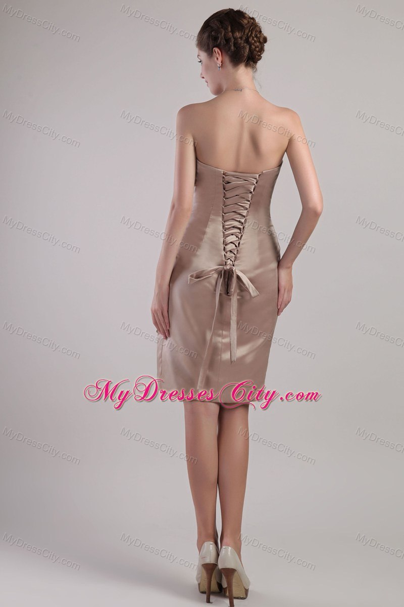 Chocolate Sheath Strapless Ruched Knee-length Bridesmaid Dress