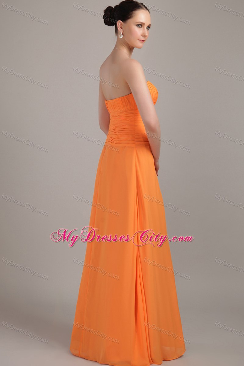 Orange Column Strapless Chiffon Ruched Bridesmaid Dress with Zipper