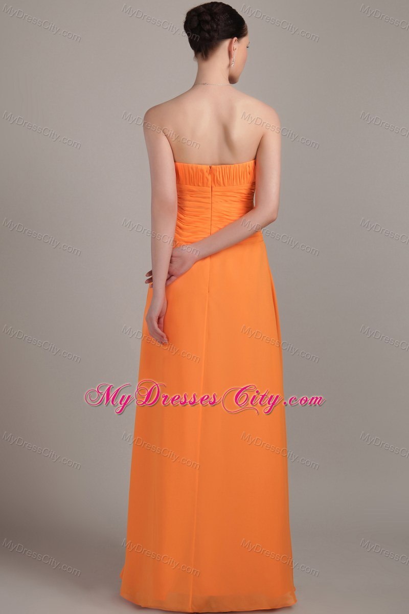 Orange Column Strapless Chiffon Ruched Bridesmaid Dress with Zipper