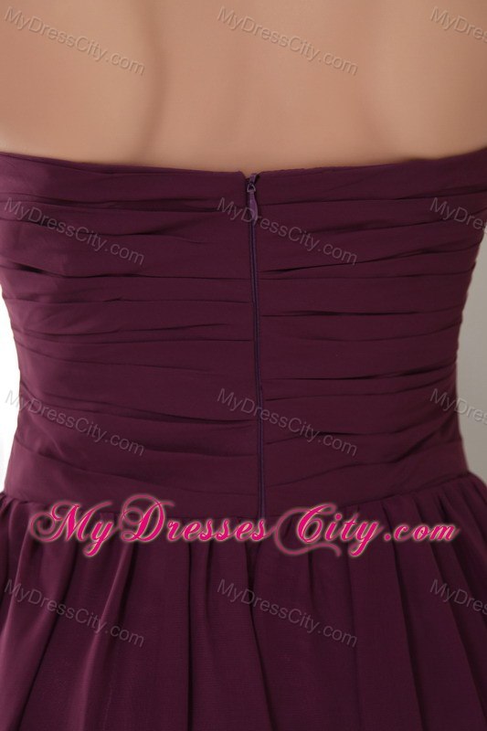 Pleating Sweetheart Tea-length Chiffon Bridesmaid Dresses in Purple