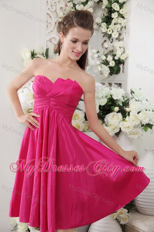 Hot Pink asymmetrical Neckline Empire Knee-length Bridesmaid Dress