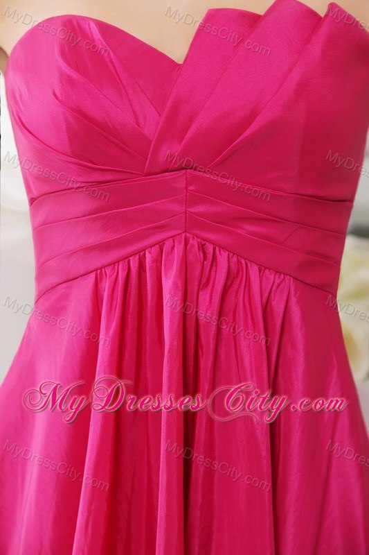 Hot Pink asymmetrical Neckline Empire Knee-length Bridesmaid Dress