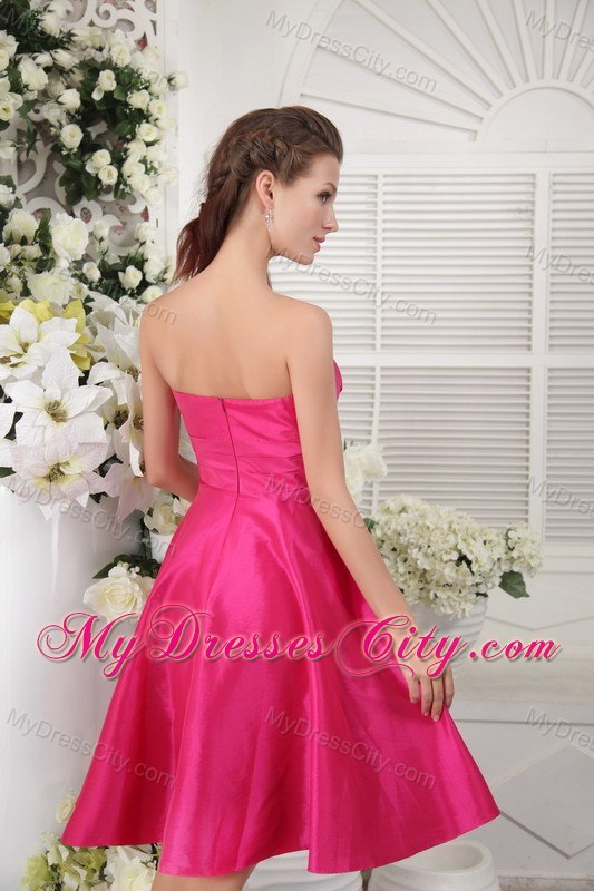 Hot Pink asymmetrical Neckline Empire Knee-length Bridesmaid Dress