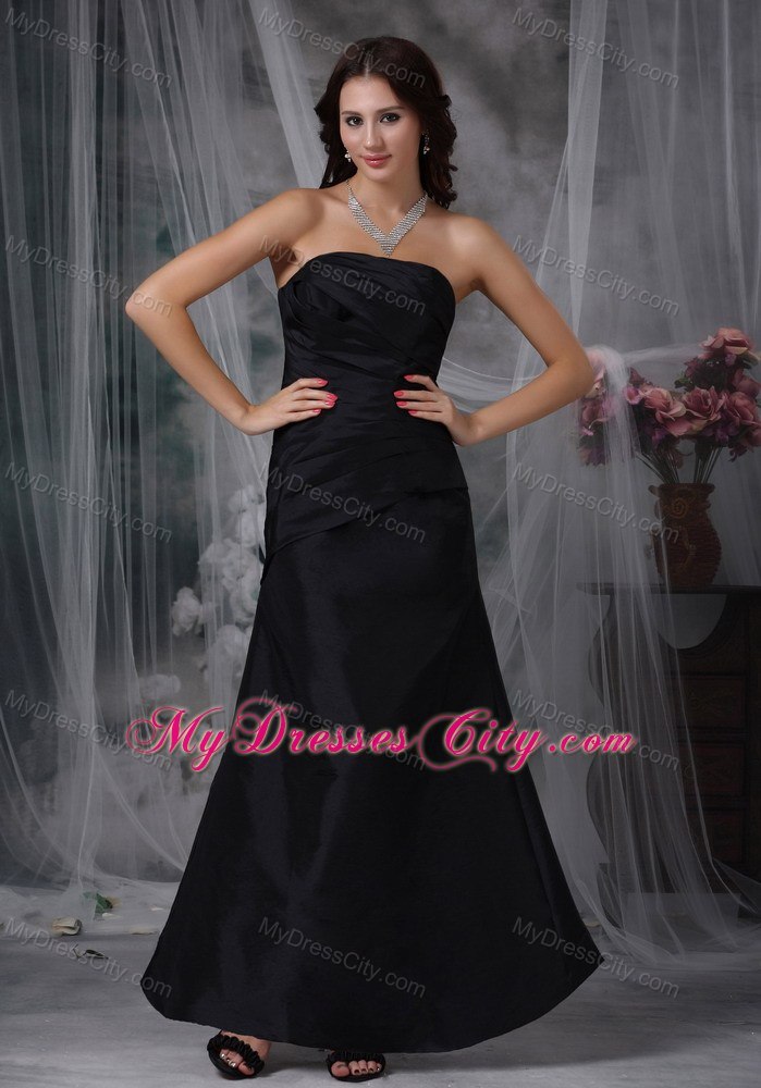 Black Strapless Zipper-up Back Ruched Dress for Bridesmaid