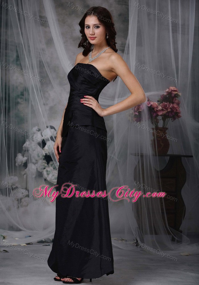 Black Strapless Zipper-up Back Ruched Dress for Bridesmaid