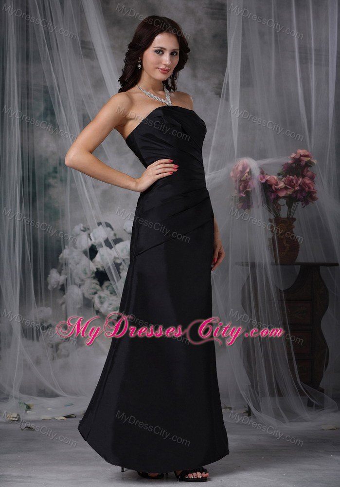 Black Strapless Zipper-up Back Ruched Dress for Bridesmaid