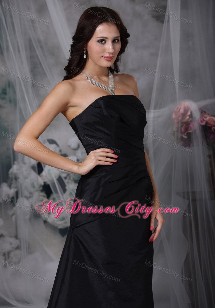 Black Strapless Zipper-up Back Ruched Dress for Bridesmaid