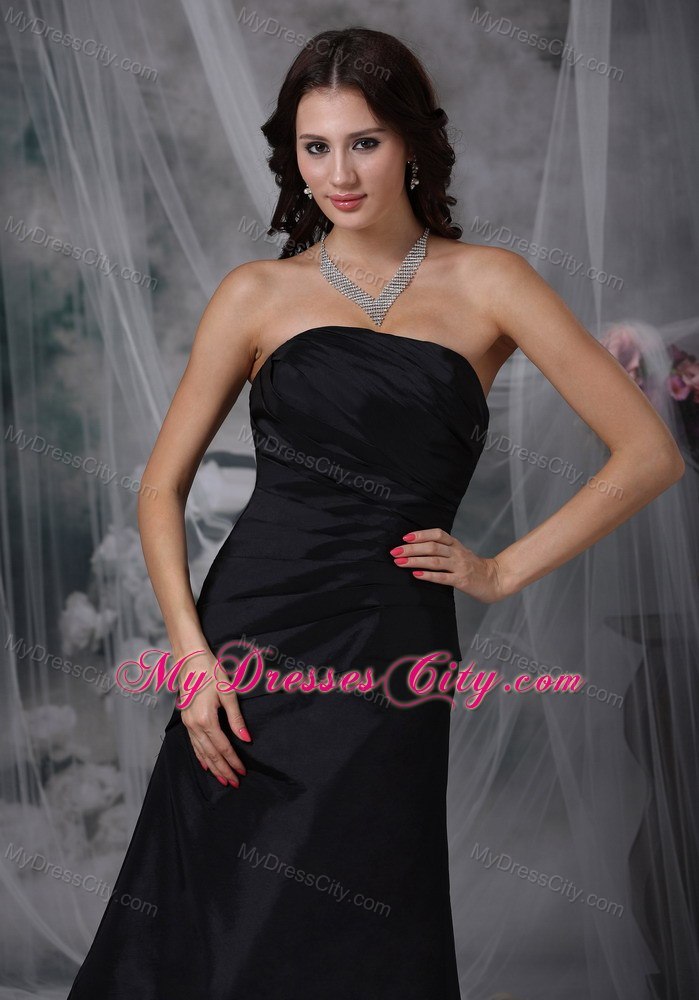 Black Strapless Zipper-up Back Ruched Dress for Bridesmaid