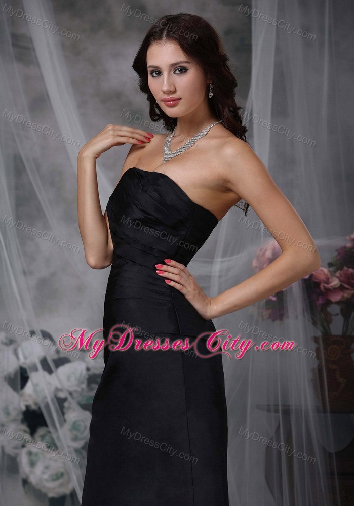 Black Strapless Zipper-up Back Ruched Dress for Bridesmaid