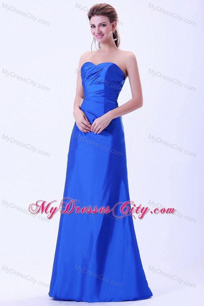 Long Royal Blue Empire Sweetheart Ruched Dress for Bridesmaid