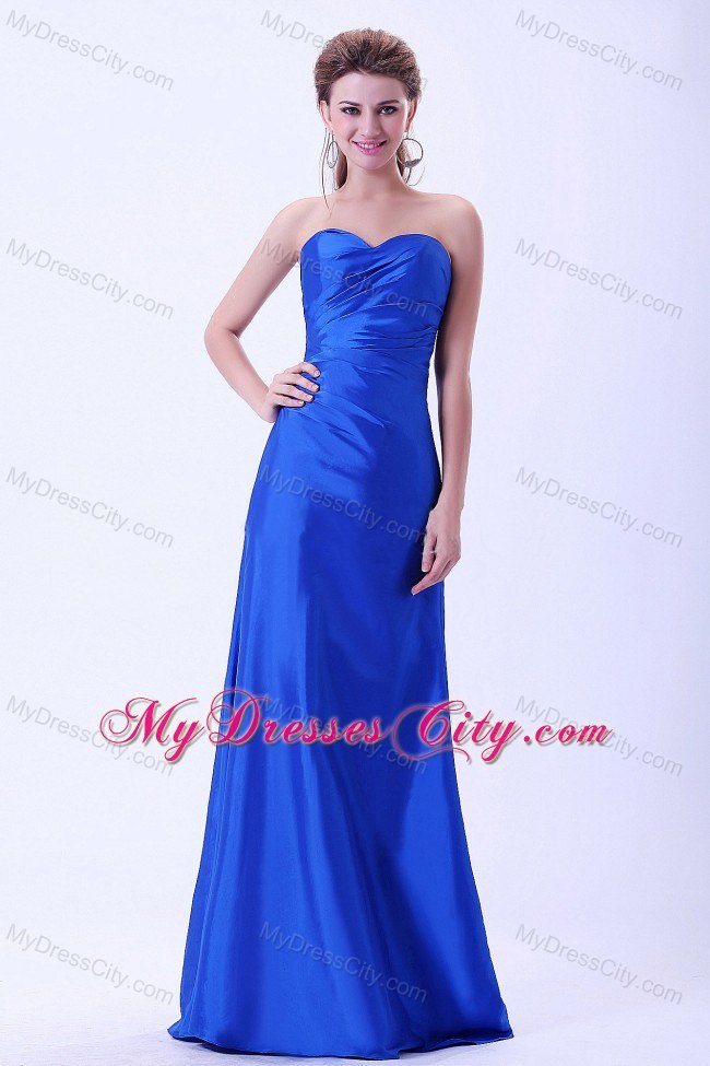 Long Royal Blue Empire Sweetheart Ruched Dress for Bridesmaid