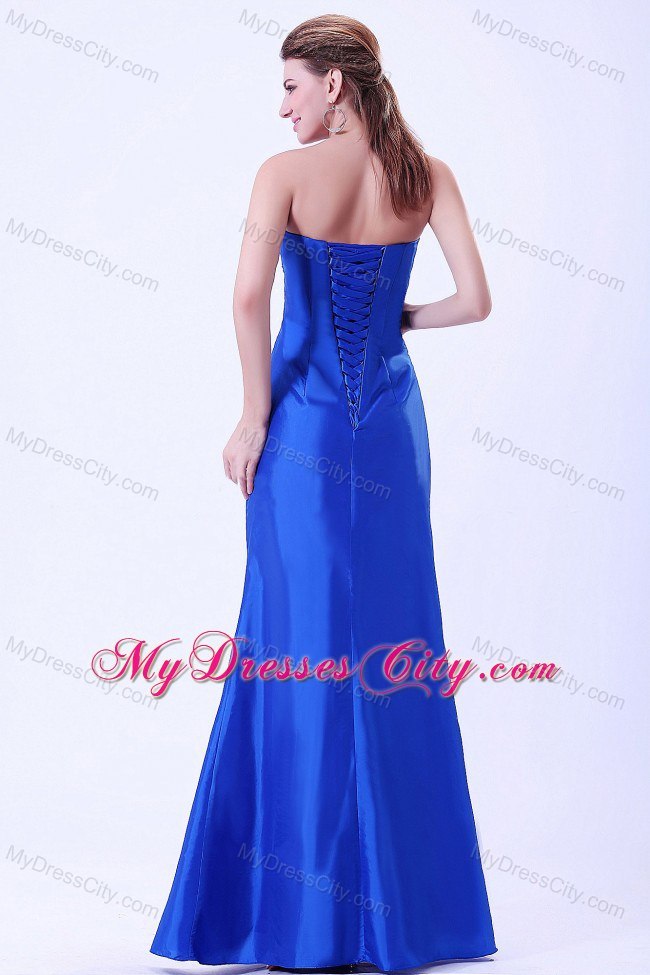 Long Royal Blue Empire Sweetheart Ruched Dress for Bridesmaid