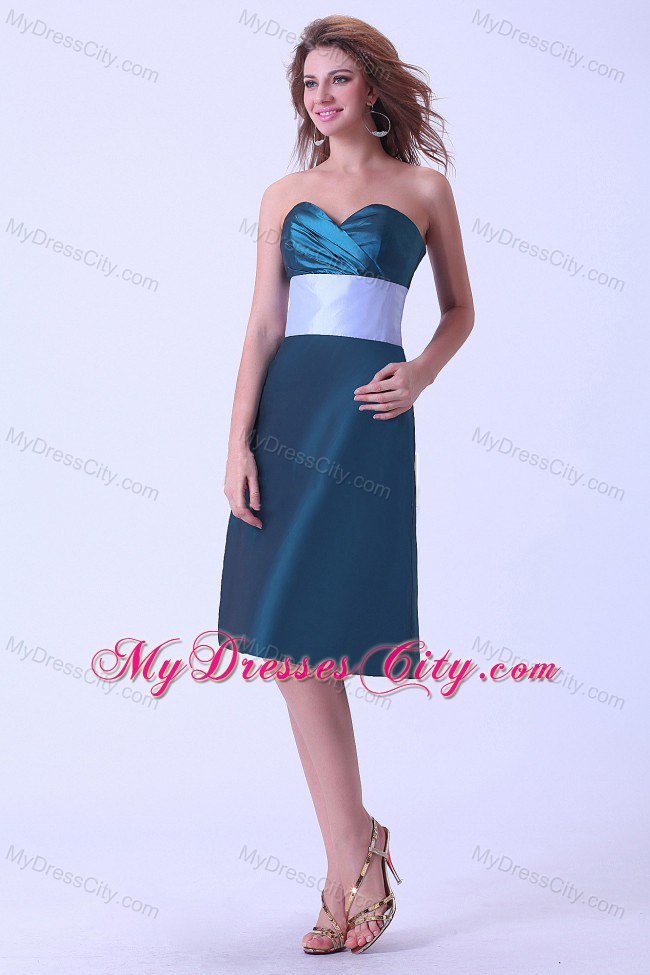 Peacock Green Empire Sweetheart White Belt Bridesmaid Dress