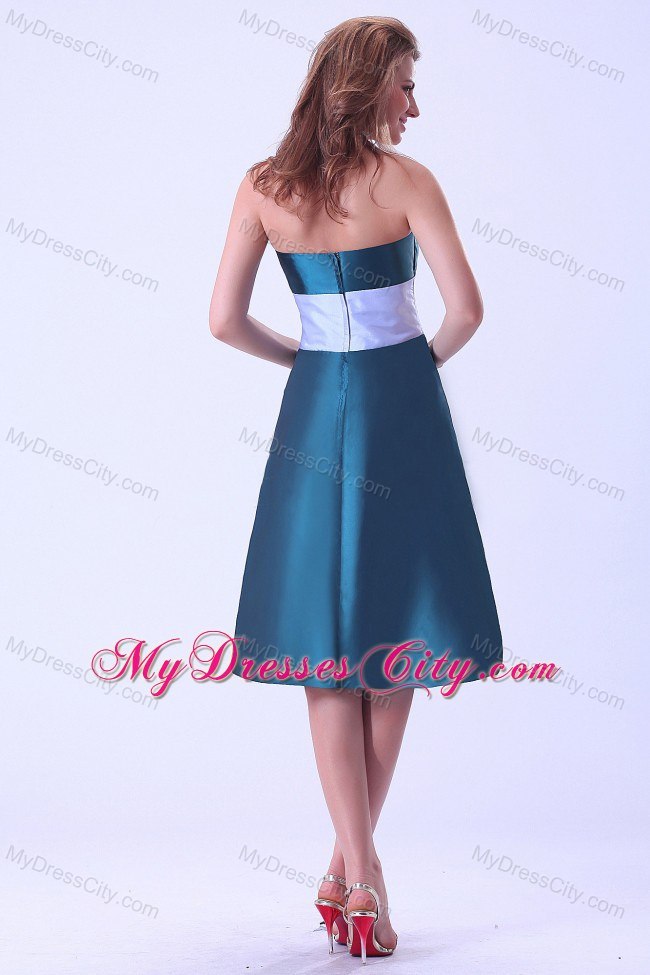 Peacock Green Empire Sweetheart White Belt Bridesmaid Dress