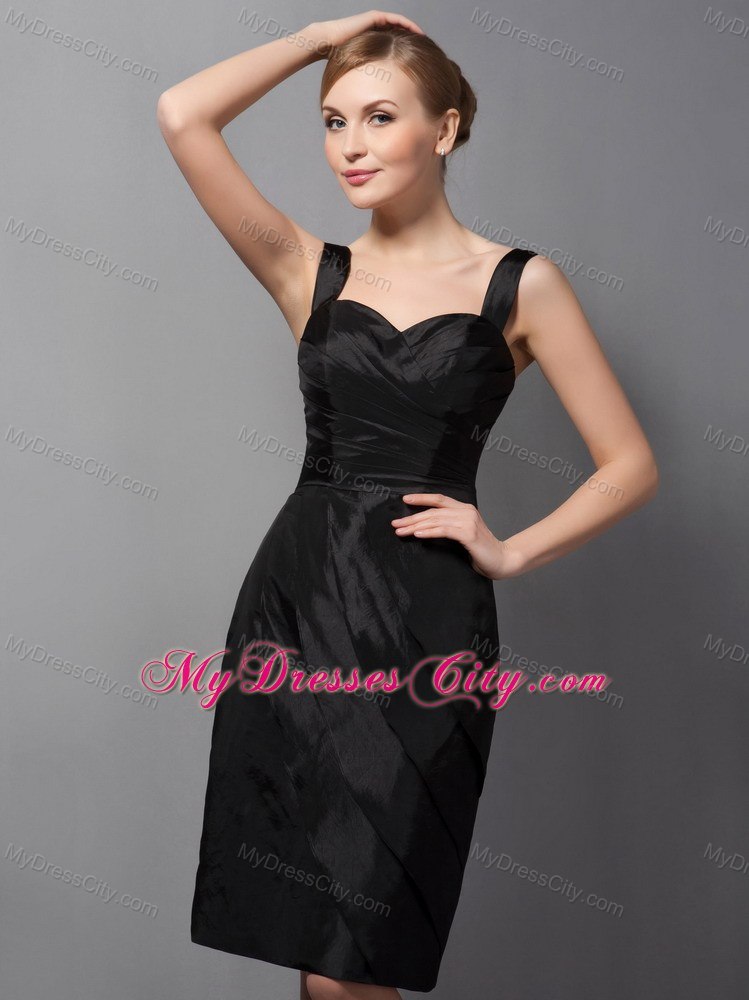 Black Column Straps Sweetheart Ruched Dress for Bridesmaid