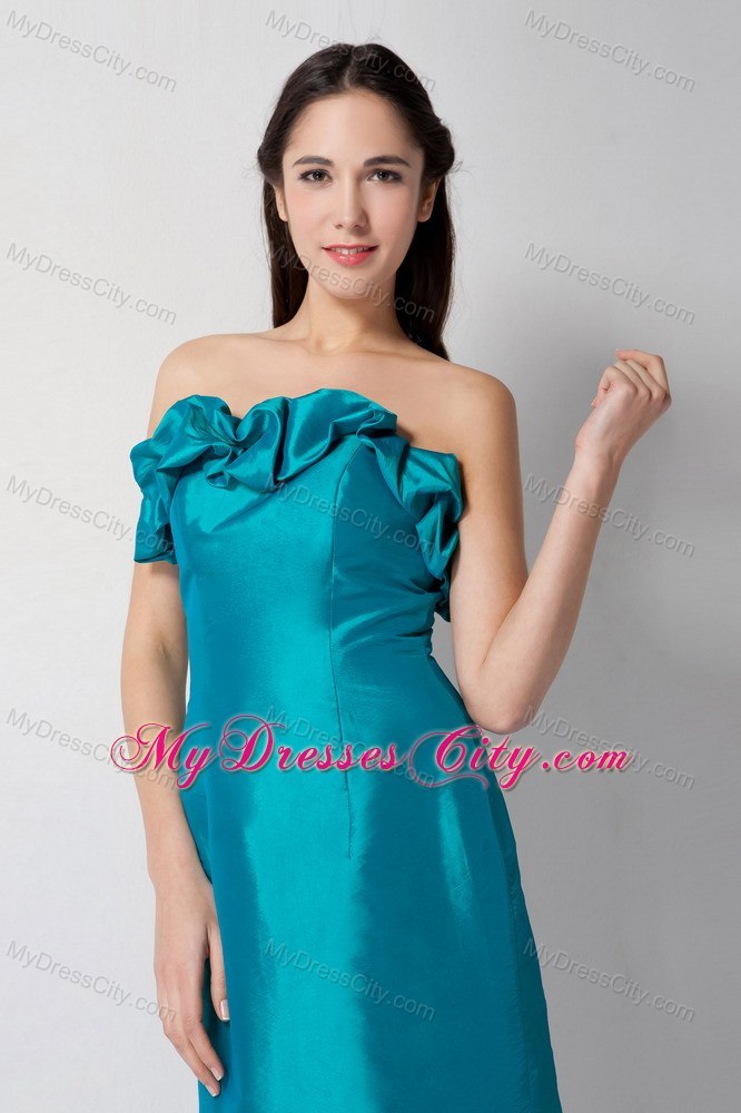 Teal Column Flowery Sweetheart Tea-length Bridesmaid Dress