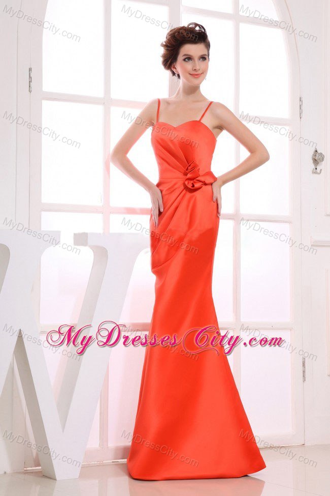 Long Orange A-line Sweetheart Flowery Dress for Bridesmaid