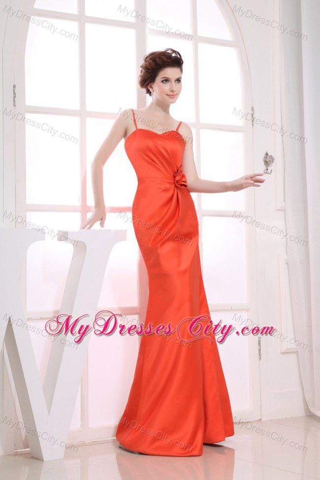 Long Orange A-line Sweetheart Flowery Dress for Bridesmaid