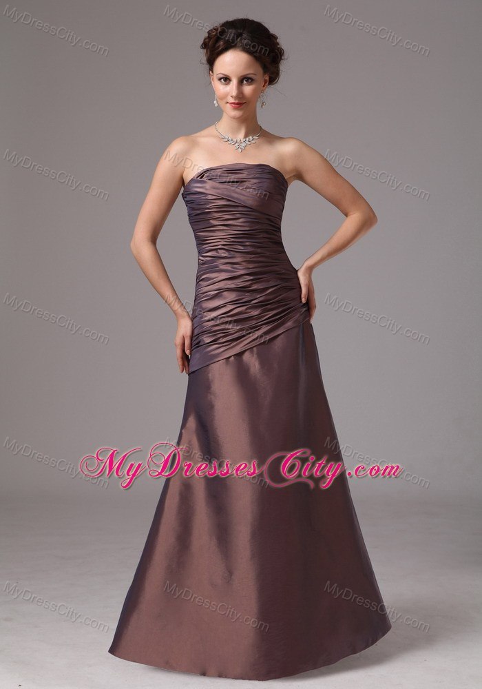 Brown Column Strapless Ruches Floor-length Bridesmaid Dress