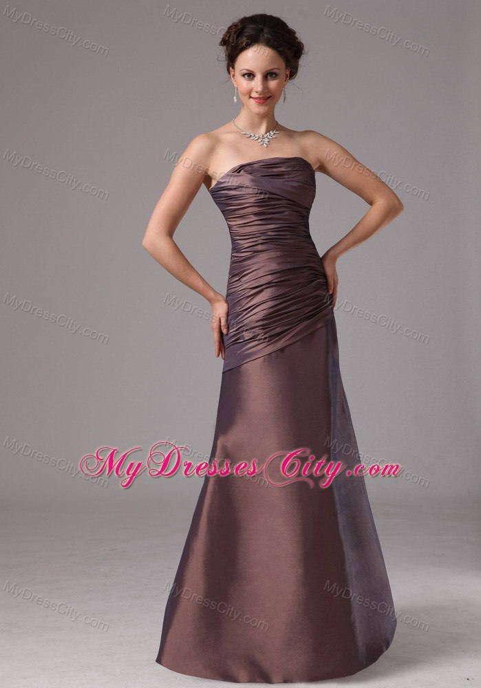 Brown Column Strapless Ruches Floor-length Bridesmaid Dress