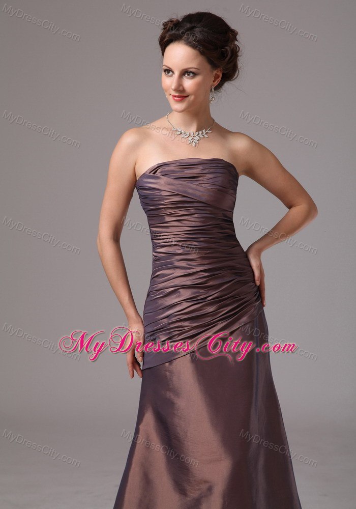 Brown Column Strapless Ruches Floor-length Bridesmaid Dress