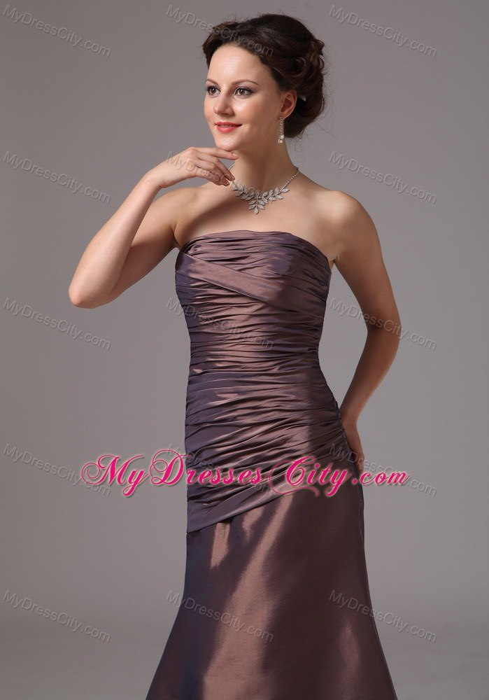 Brown Column Strapless Ruches Floor-length Bridesmaid Dress