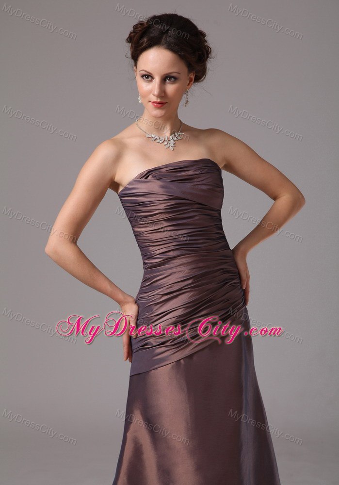 Brown Column Strapless Ruches Floor-length Bridesmaid Dress