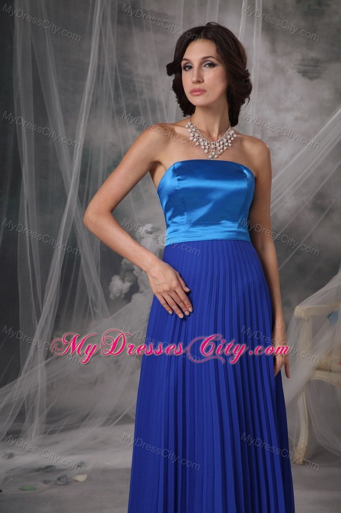 Two-toned Blue Strapless Pleated Chiffon Bridesmaid Dress