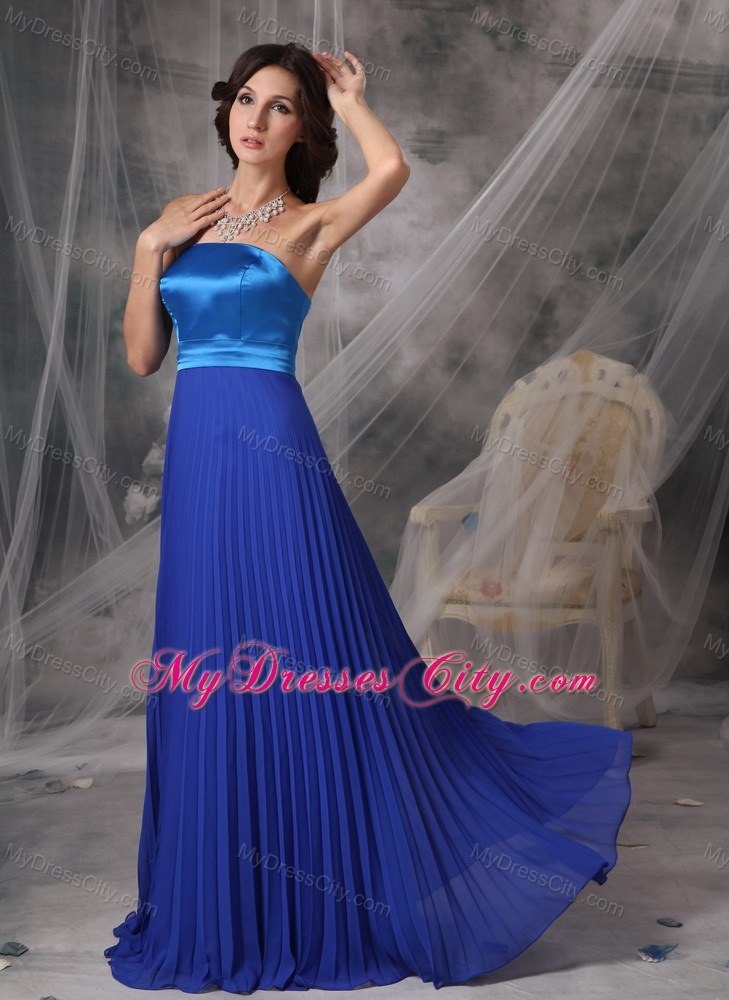 Two-toned Blue Strapless Pleated Chiffon Bridesmaid Dress