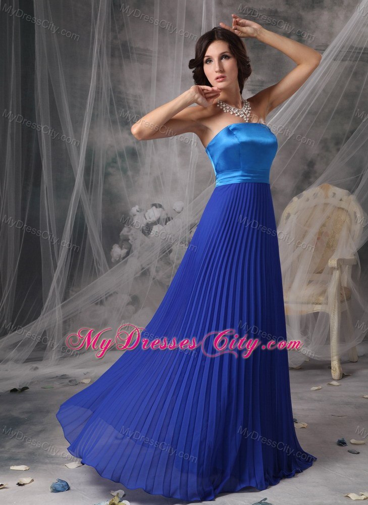 Two-toned Blue Strapless Pleated Chiffon Bridesmaid Dress