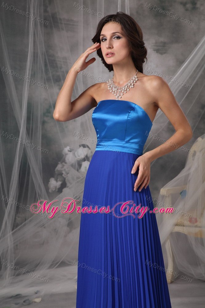 Two-toned Blue Strapless Pleated Chiffon Bridesmaid Dress