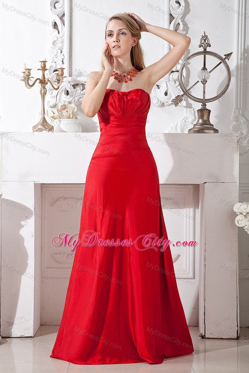 Ruched Sweetheart Strapless Red A-line Bridesmaid Dress