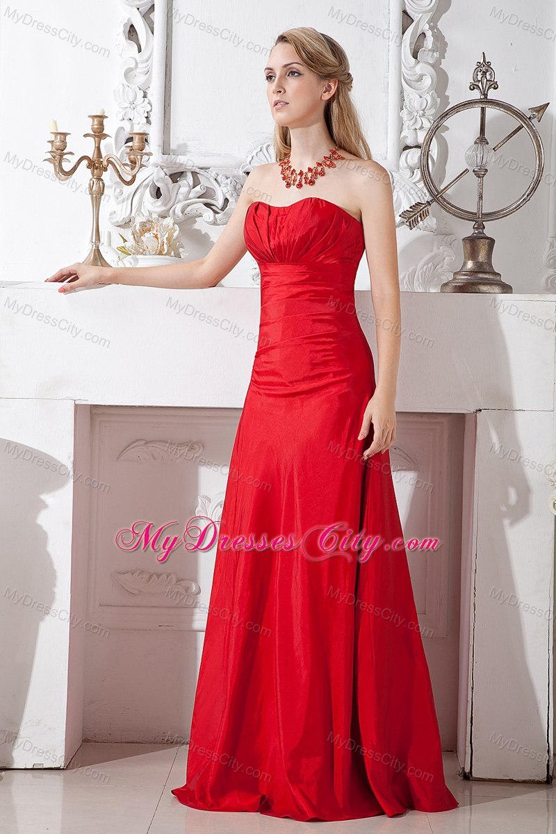 Ruched Sweetheart Strapless Red A-line Bridesmaid Dress