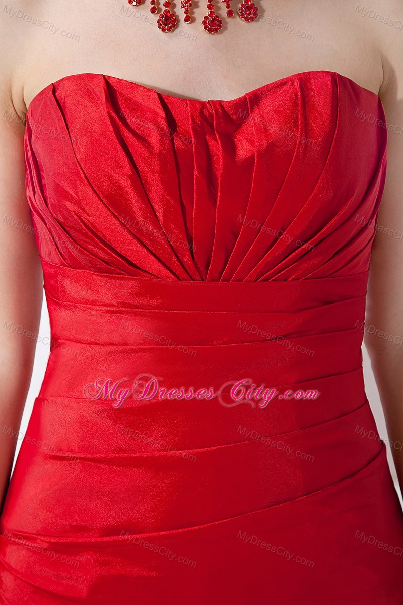 Ruched Sweetheart Strapless Red A-line Bridesmaid Dress