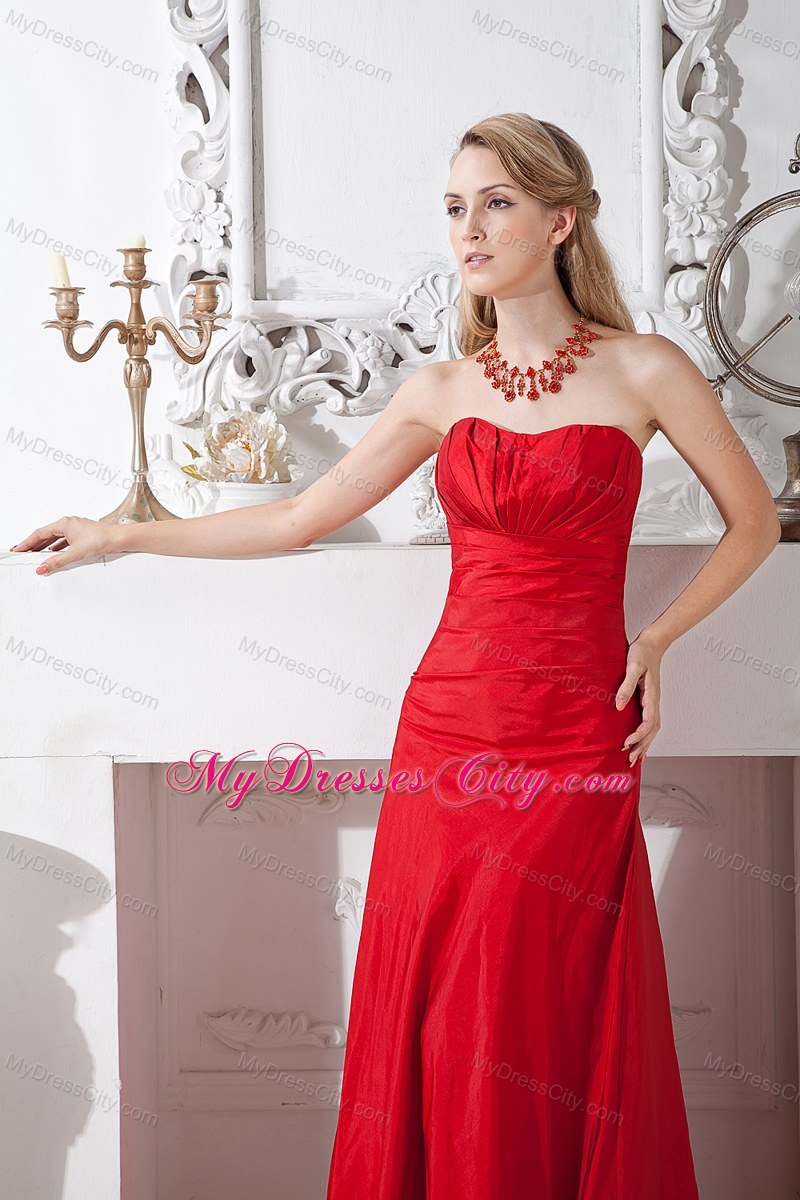 Ruched Sweetheart Strapless Red A-line Bridesmaid Dress