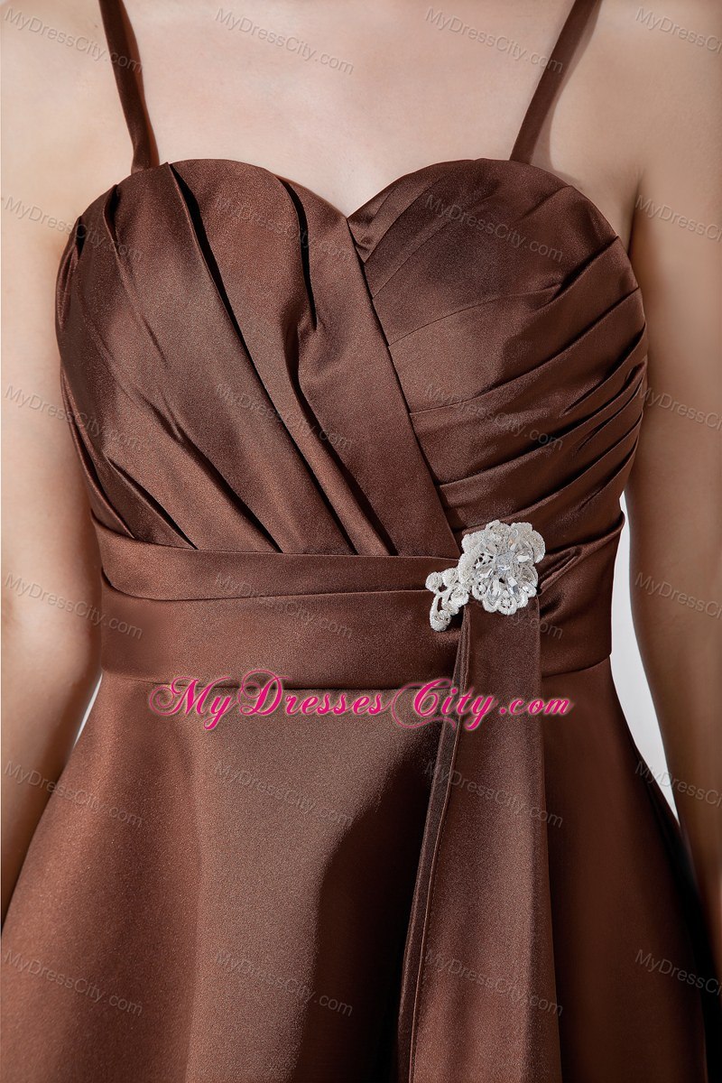 Ruched Sweetheart Tea-length Brown Dress for Bridesmaid