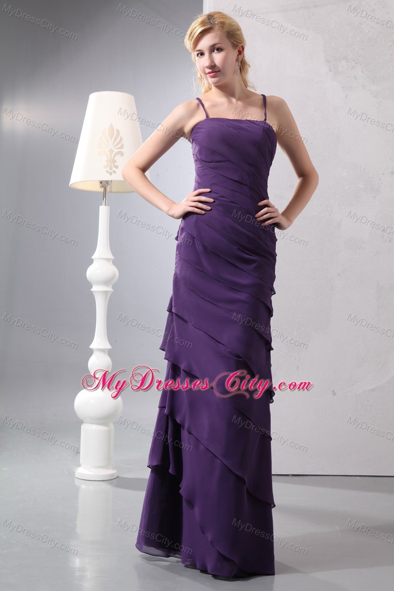 Unique Dark Purple Slinky Straps Bridesmaid Dress Floor-length with Ruffles