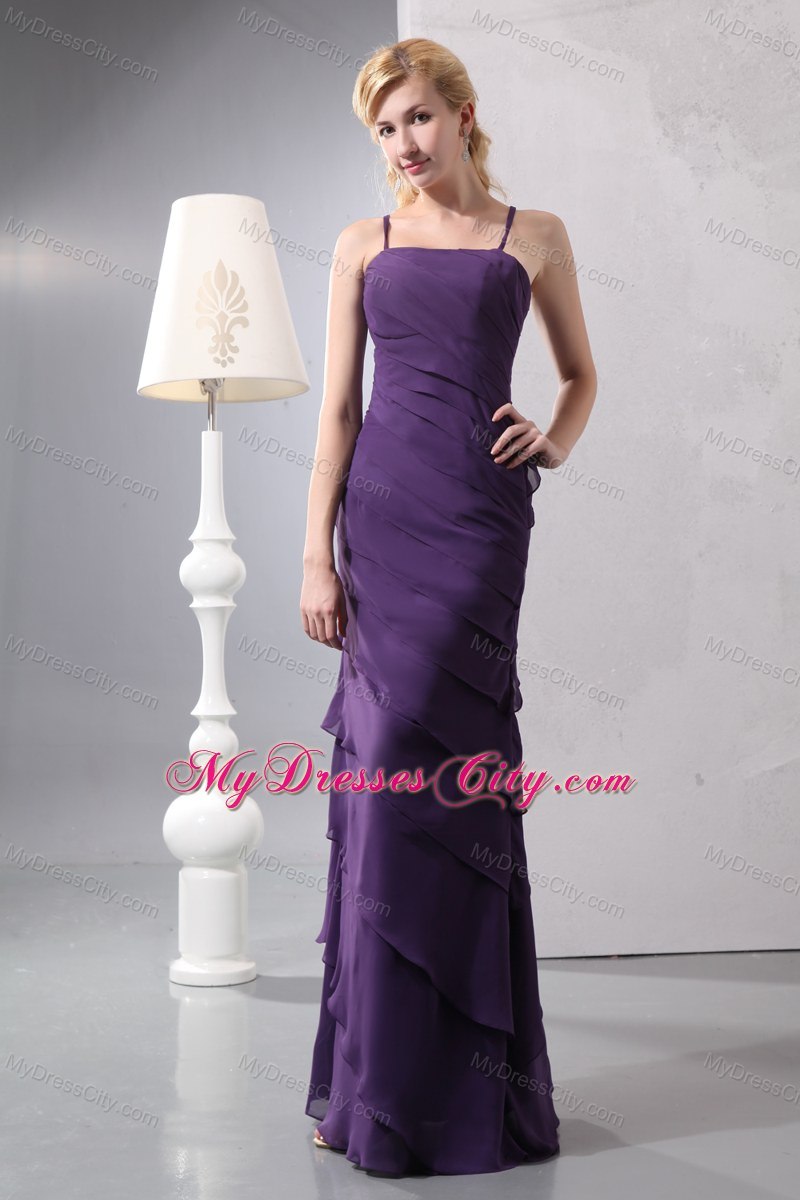 Unique Dark Purple Slinky Straps Bridesmaid Dress Floor-length with Ruffles