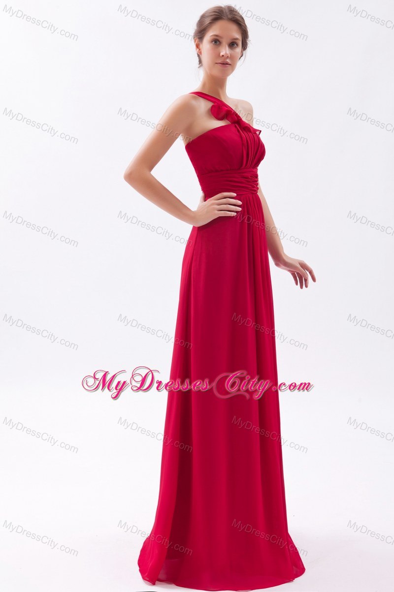 Wine Red Empire Ruched Floor-length Bridesmaid Dress with One Shoulder