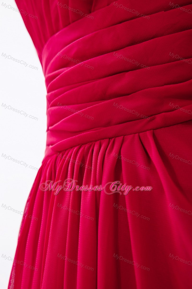 Wine Red Empire Ruched Floor-length Bridesmaid Dress with One Shoulder