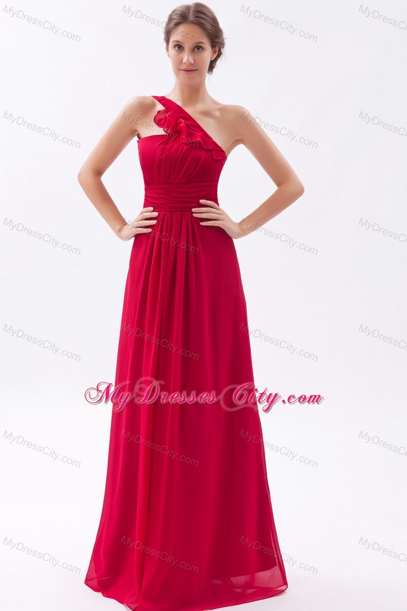 Wine Red Empire Ruched Floor-length Bridesmaid Dress with One Shoulder