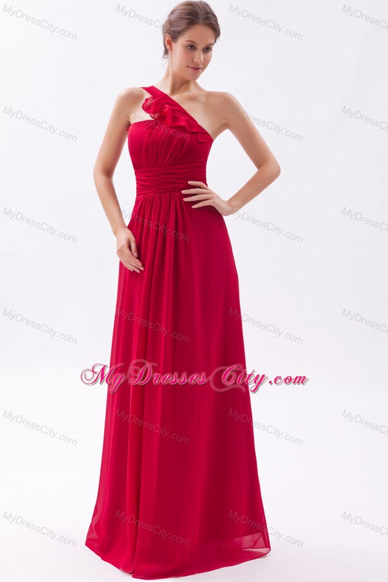 Wine Red Empire Ruched Floor-length Bridesmaid Dress with One Shoulder