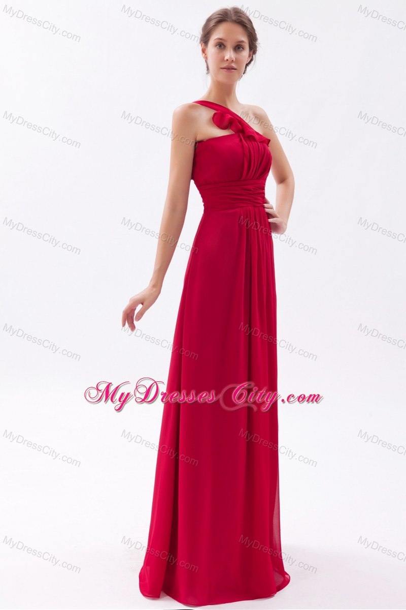 Wine Red Empire Ruched Floor-length Bridesmaid Dress with One Shoulder