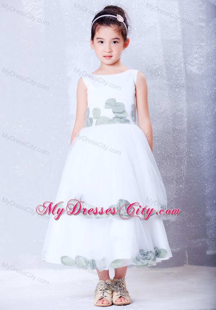 Watermark Flowers for Tea-length Tulle and Taffeta Flower Girl Dress