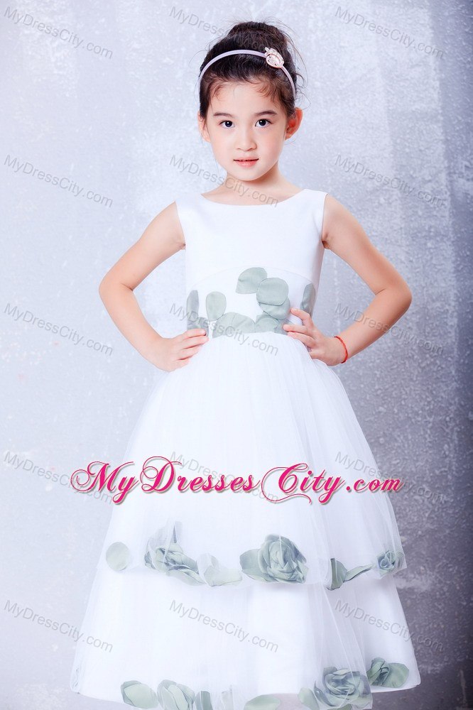 Watermark Flowers for Tea-length Tulle and Taffeta Flower Girl Dress