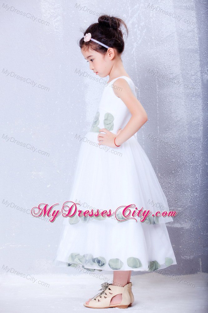 Watermark Flowers for Tea-length Tulle and Taffeta Flower Girl Dress