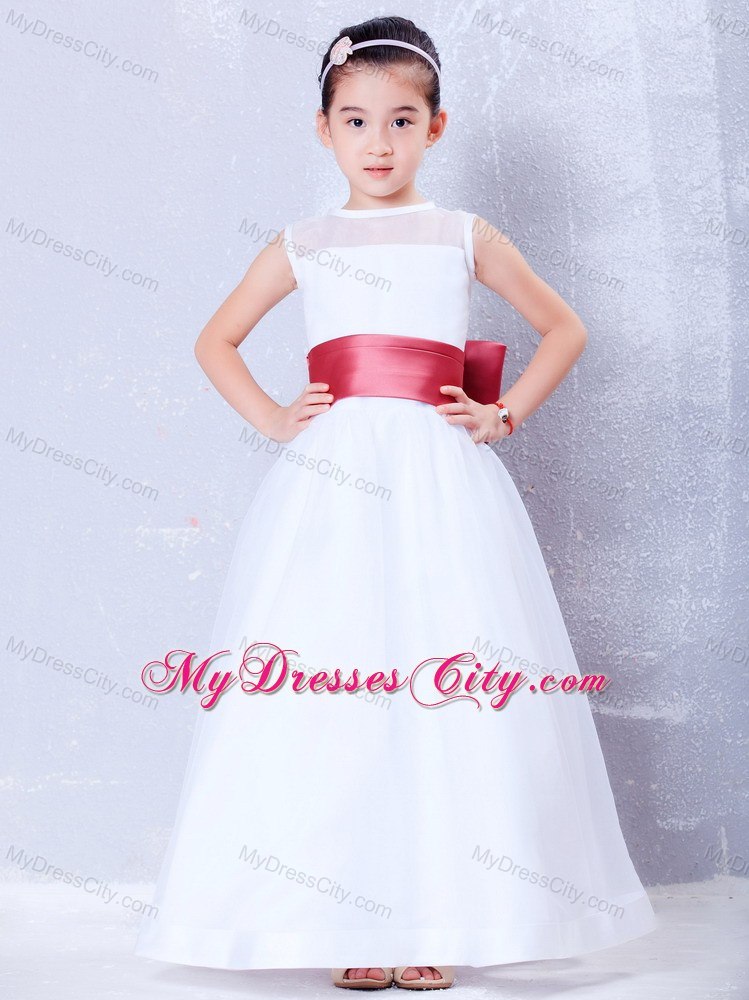 Princess Bateau Organza and Taffeta Flower Girl Dress with Bowknot